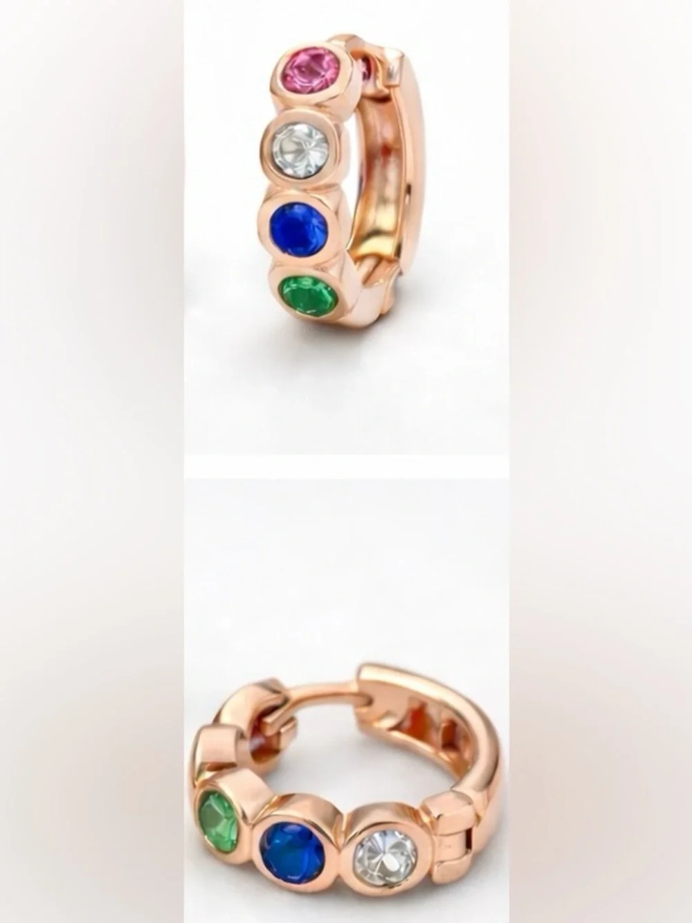 ✨Rose Gold Mini Hoop Earrings | Multicolor Crystal Huggies✨ - Picture 2 of 6
